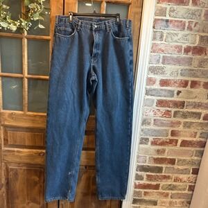 Rugged Wear Mens Fleece Lined Jeans 36x36 Dark Wash Denim Workwear Carpenter